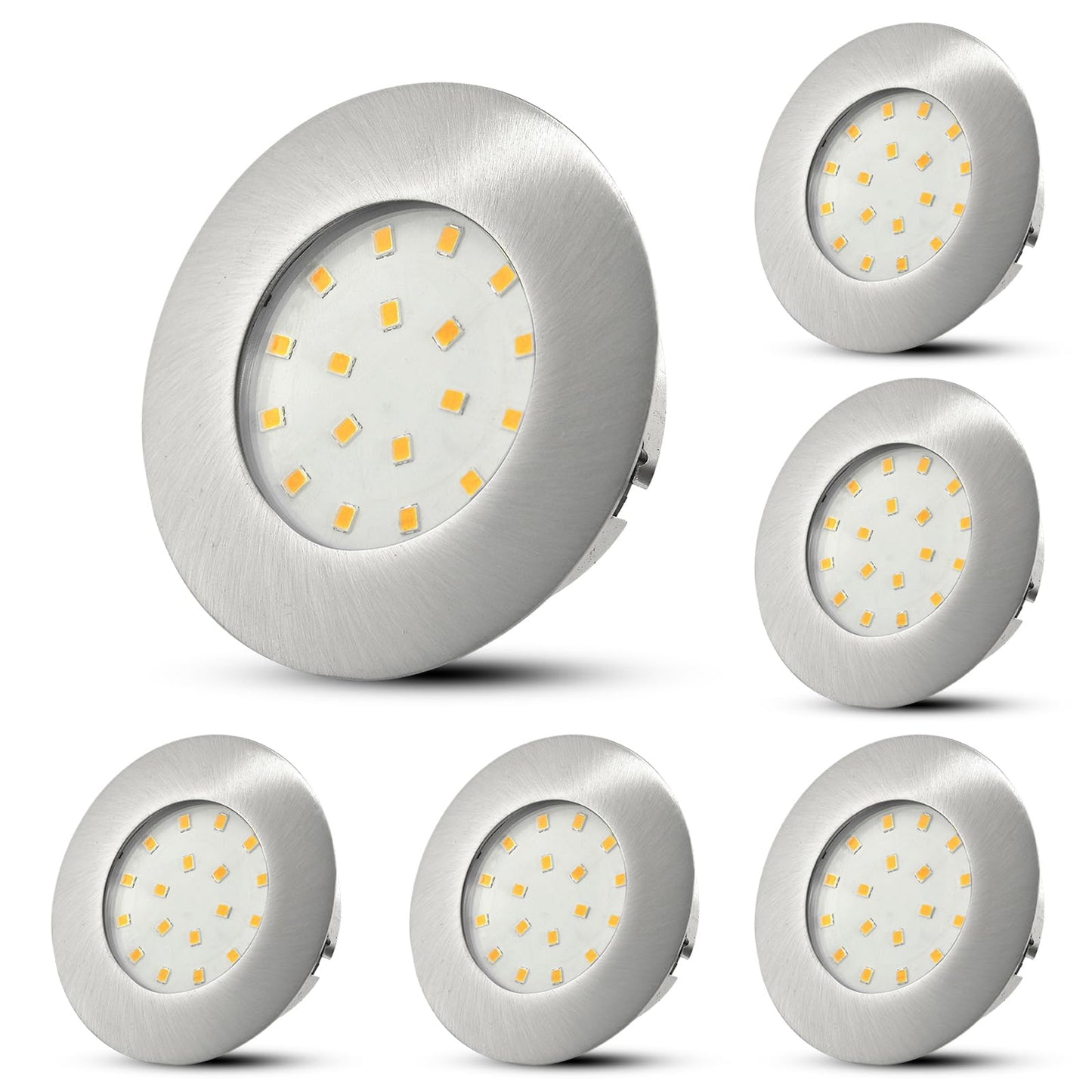 HiBay 6-pack LED recessed lights 230V Flat 5W LED Spot 60mm-68mm Round Nickel Neutral White Ceiling spots for living room kitchen office.
