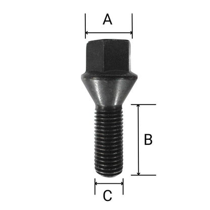 20 wheel bolts cone seat black M14x1.5 28mm