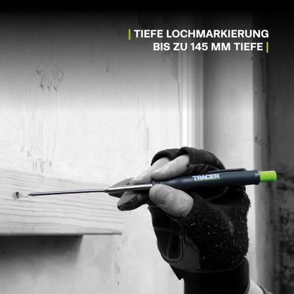 Tracer Marking Kit - Deep Hole Carpenter Pencil, Replacement Leads x 6, and 2 non-clogging markers with holster.