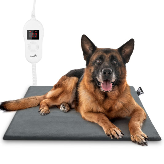 Pecute Pet Heating Pad Dog Bed Large Dogs Cats, Warming Mat Dog Cushion Washable with 5 Temperature Levels, Safe Waterproof Heated Blanket Dog Mat, for Newborns and Older Animals L 65*50cm