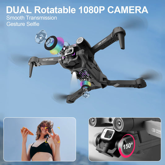 I3 PRO Drone with Camera HD 1080P, FPV WiFi Live Transmission Drone for Kids Beginners, Altitude Hold, One Key Landing, Optical Flow Hover, Headless Mode, 3D Flips, Obstacle Avoidance, 2 Batteries