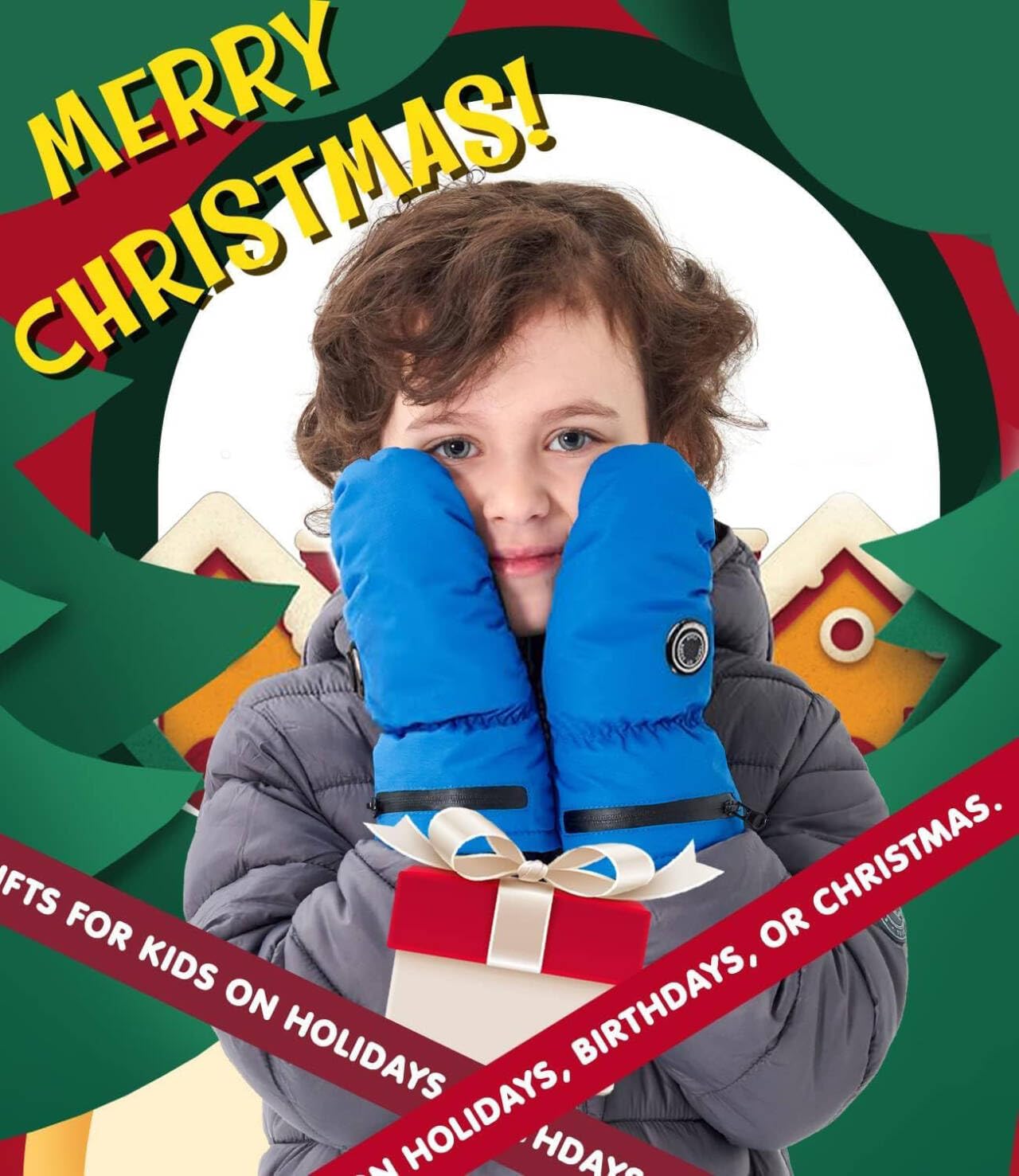 AROMA SEASON Heated Gloves for Kids Baby with Battery | Heated Children's Mittens for Toddlers | Powerful heating and battery performance | high-quality workmanship (Blue, L/XL)