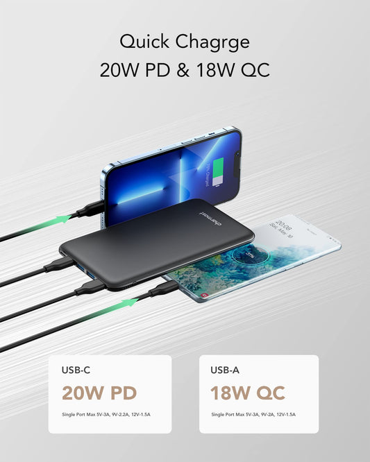 Charmast Power Bank, 20W Slim Powerbank 26800mAh with 4 outputs and 3 inputs, USB C input & output, External battery packs compatible with iPhone 16 15 14 13 12 11 Pro Max Plus Mini iPad Samsung Tablet