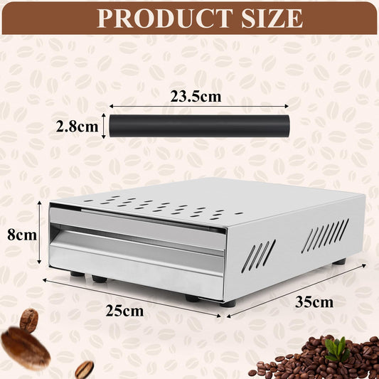 EFUTURETIME knock box for espresso machine coffee, made of stainless steel with removable noise-absorbing rod. Dimensions: 350 x 250 x 100mm, color: silver.