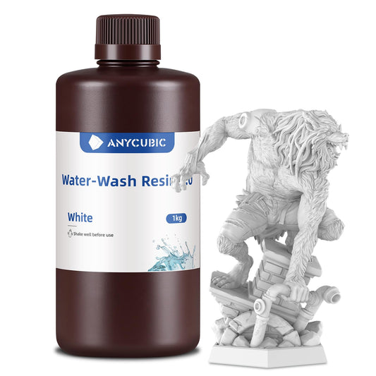 ANYCUBIC Water Washable Resin 2.0, 3D Printer Resin Water Washable, Anti-Yellowing, UV Resin 405nm Standard Photopolymer Resin Low Odor for all LCD 3D Printers, White 1000g.