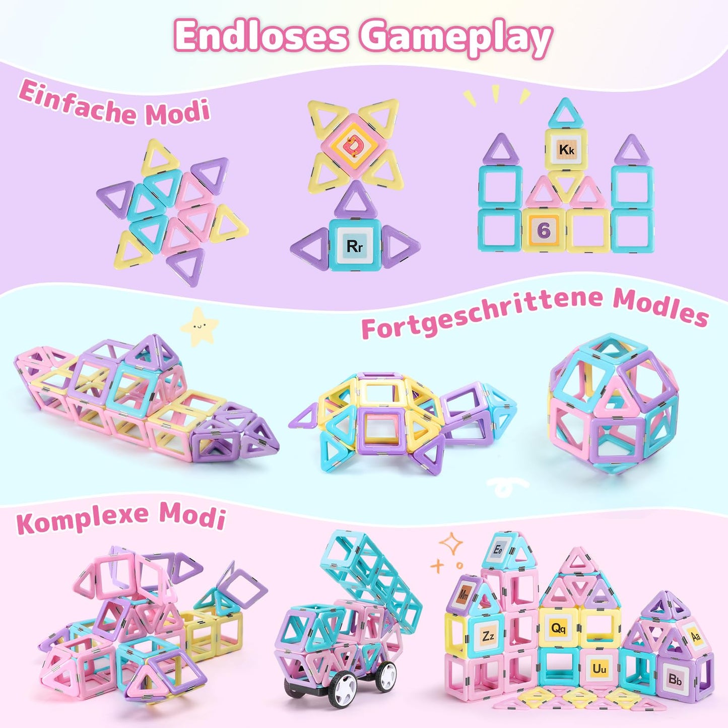 ECHOCUBE Magnetic Building Blocks, 120 pieces Magnetic Tiles with Magnet Wheel Set for Kids ages 3 and up, Magnetic Toy for girls boys Christmas Birthday Gift