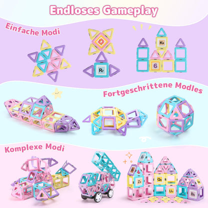 ECHOCUBE Magnetic Building Blocks, 120 pieces Magnetic Tiles with Magnet Wheel Set for Kids ages 3 and up, Magnetic Toy for girls boys Christmas Birthday Gift