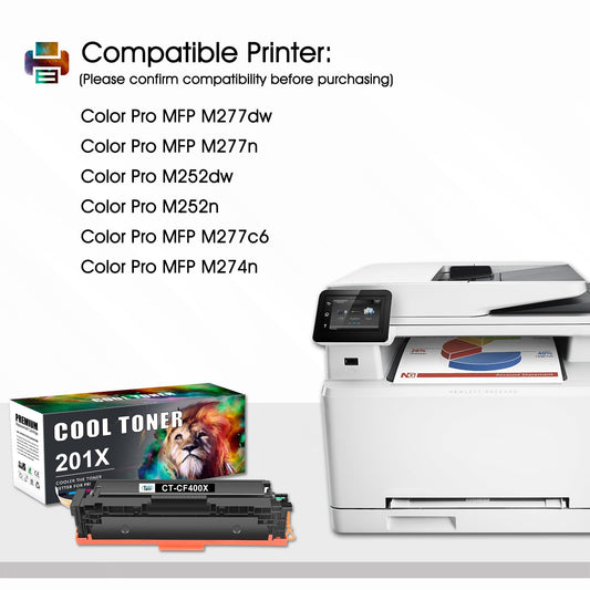 Cool Toner Compatible for HP 201X 201A M277dw Color Laserjet Pro MFP CF400X CF400A CF401X CF402X CF403X M252dw M277n M277 277dw M274n (Black Cyan Yellow Magenta, 4-Pack)