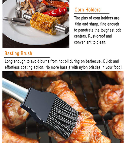 Grilljoy 20PCS BBQ Tool Set, High Performance Stainless Steel Grill Accessories in an Aluminum Case, Complete Outdoor Grill Kit, Perfect BBQ Set - Gift for Men and Women