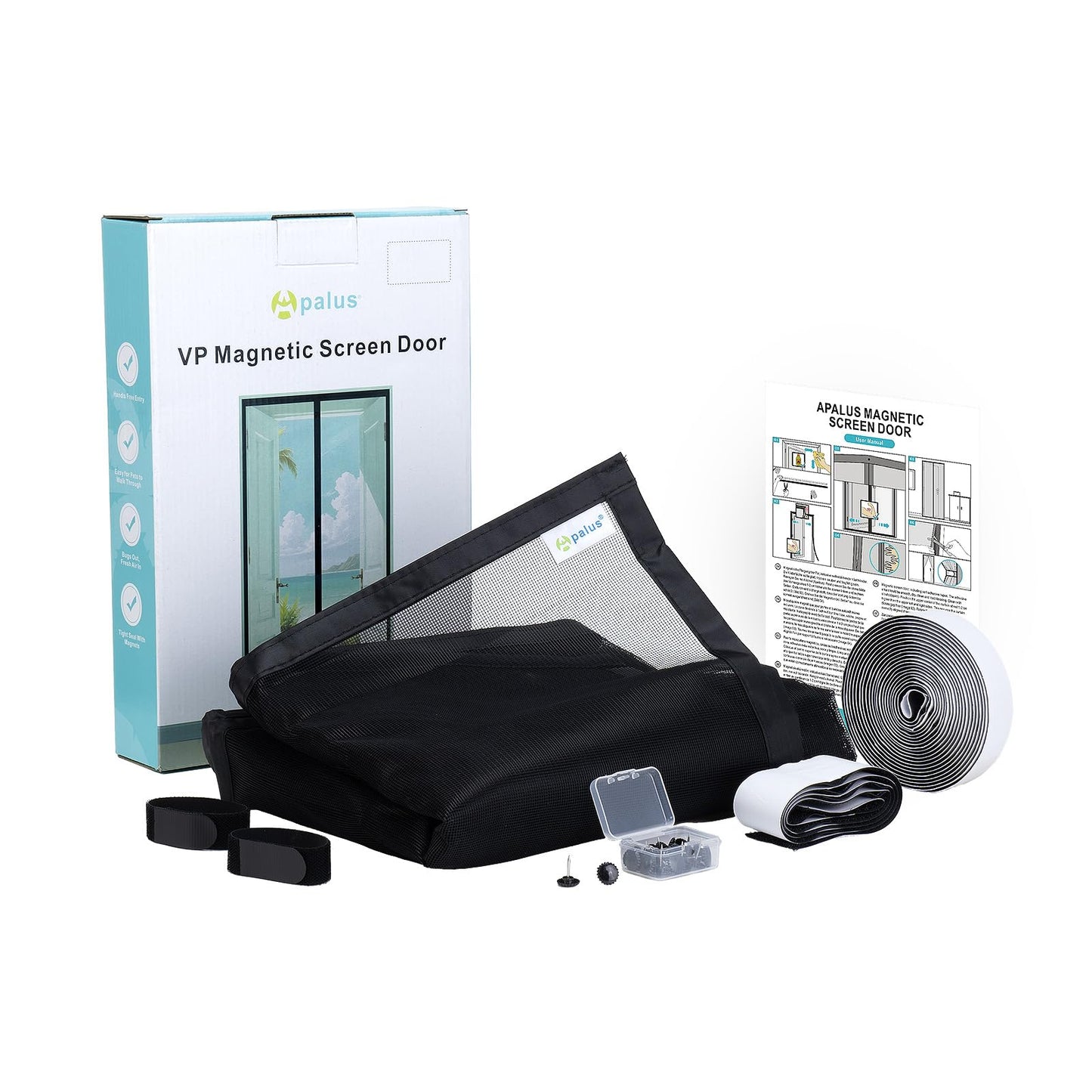 Apalus VP Magnetic Screen Door, Insect Screen for Balcony Door 90x200 cm, 2x more durable than the Apalus Classic, Cat claw resistant, Stronger magnets, 3.8 cm wide Velcro, Not adjustable.