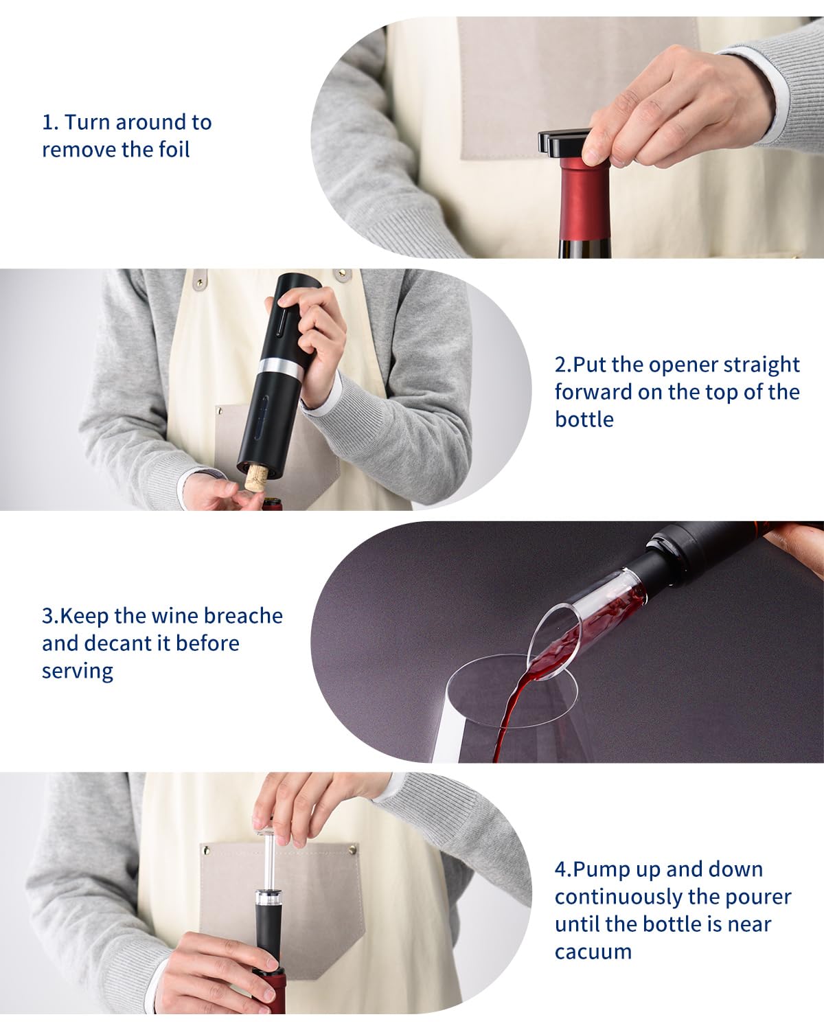CIRCLE JOY Electric Wine Opener Set, Rechargeable 5-in-1 Wine Opener Gift Set with Charging Dock, Foil Cutter, Wine Pourer, and Vacuum Wine Stopper