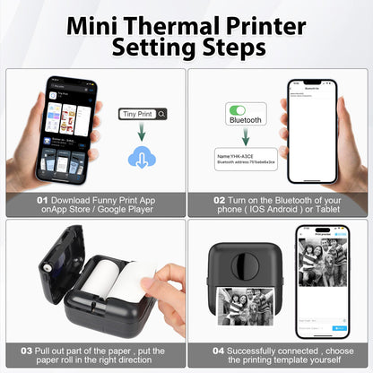 HUIJUTCHEN Mini Printer with Bag, Mini Label Printer Bag Portable Mini Photo Printer 10 Rolls Printer Paper Bluetooth Photo Printer Thermal Printer for Learning Aid Study Notes Journal Memo (Black)