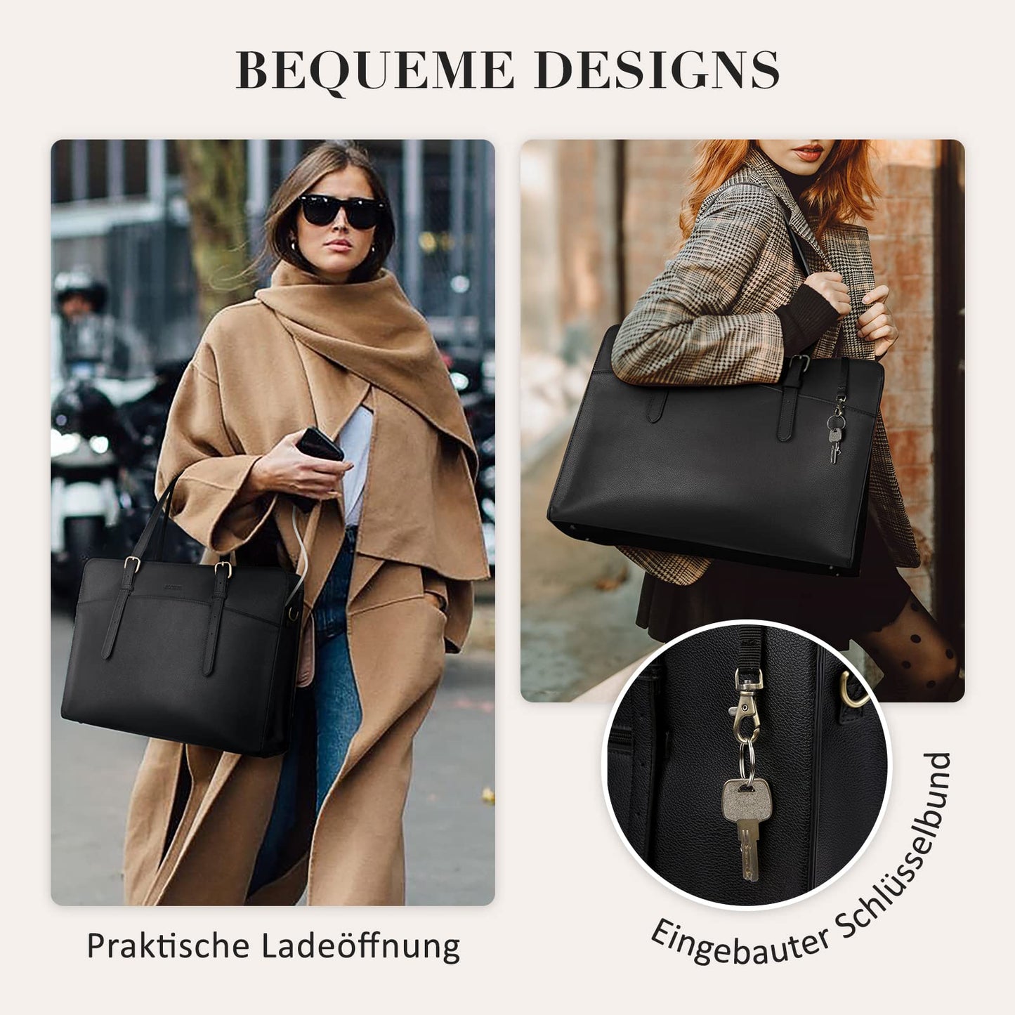ECOSUSI women's laptop handbag, 15.6-inch laptop bag, shoulder bag, shopper, large business bag made of leather, work bag, notebook bag.