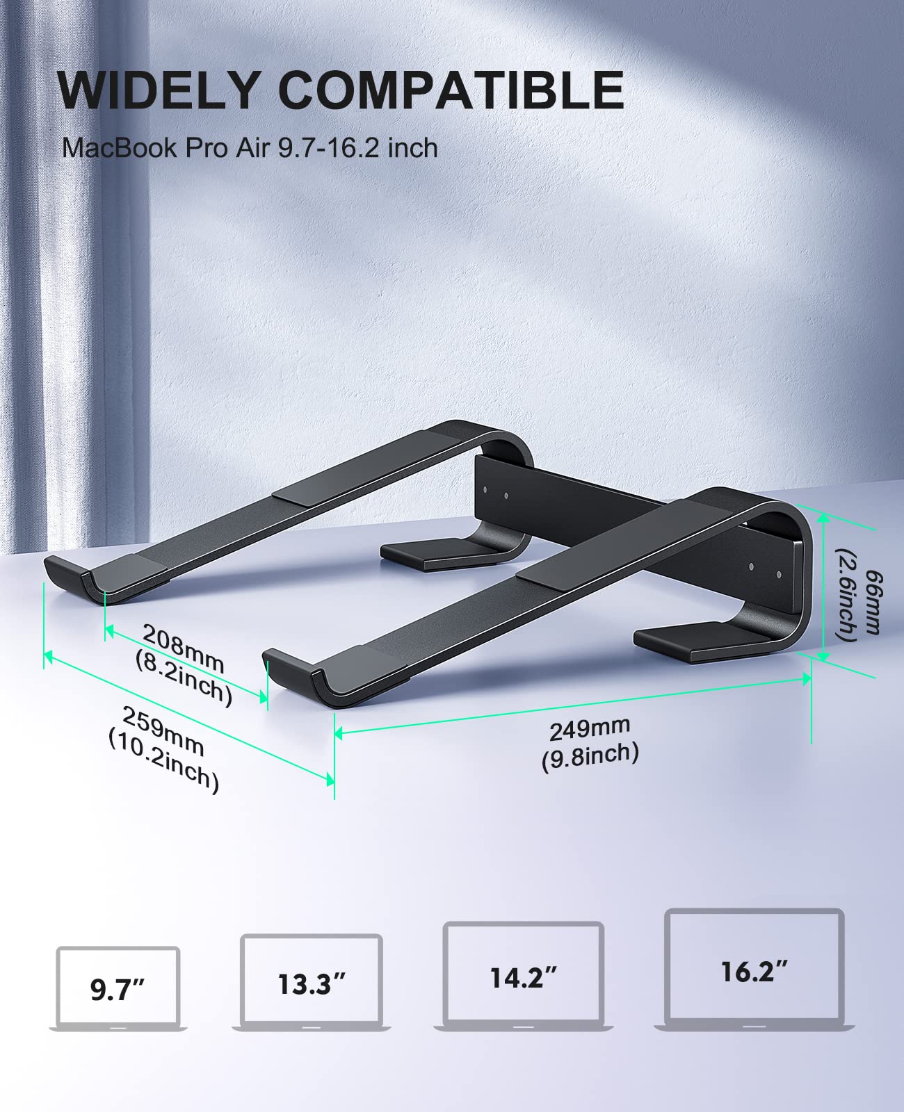 Soqool Laptop Stand, Ergonomic Laptop Holder for Desk, Aluminum Notebook Stand with Ventilation, Compatible with MacBook Air/Pro, Lenovo, Huawei, Acer, Dell, HP (10-17 inches)