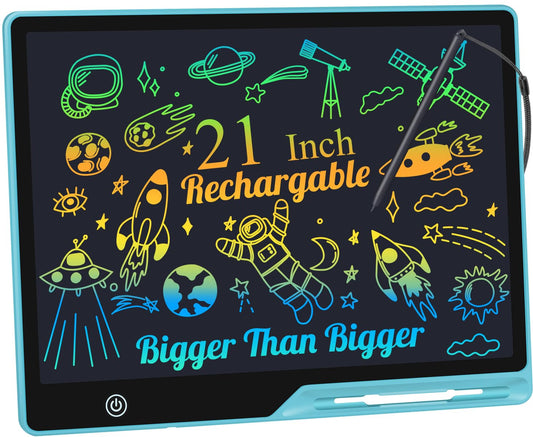 Kinayue LCD writing tablet for kids, Rechargeable drawing board, Preschool learning toy Christmas birthday Easter gift 3 4 5 6 7 years old girls boys (21 inch-Blue)