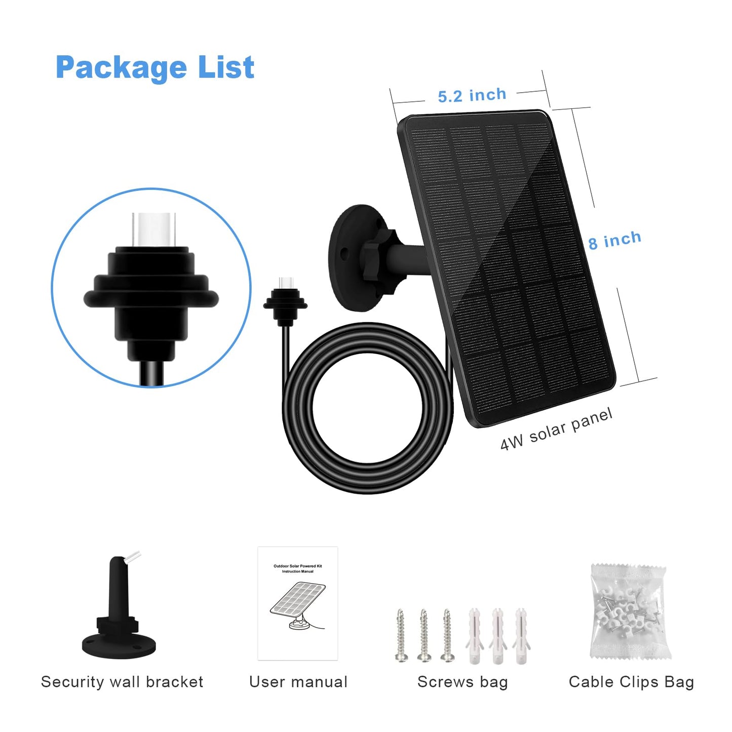 YCTechLife 4W Solar Panel for Blink Outdoor Camera (4th Gen), solar charger with rubber plug, IP65 waterproof, 13.12ft cable, 2 pack.