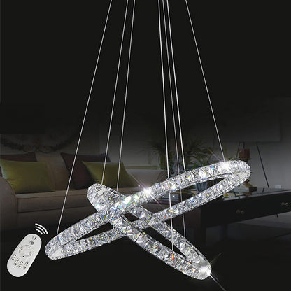 Onforu 48W Modern Crystal LED 2 Ring Design, Creative Chandelier Pendant Light for Bedroom Living Room Dining Room (Dimmable, 48W)