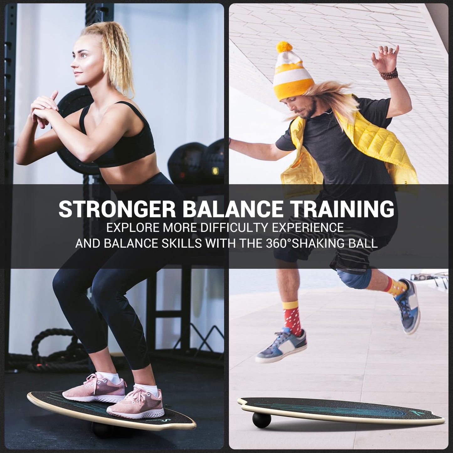Wooden Balance Board, Sportneer Indoor Board Skateboard, Indoor Surfboard Trickboard, and Balance Board for kids and adults.