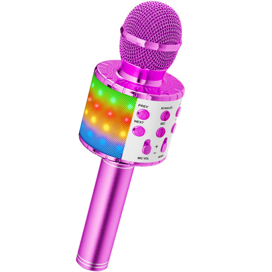 Magic Sing LED Karaoke Microphone for Kids, Wireless Bluetooth Toy for ages 3-12 Girls Gift KTV Speaker with Voice Changer, Home KTV Karaoke Machine for Android, iOS, PC (Purple)
