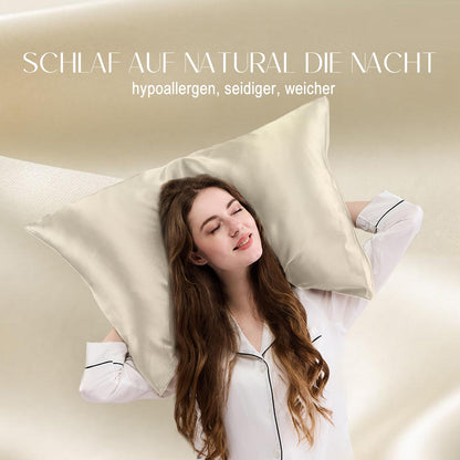 ZIMASILK 100% silk pillowcase for hair and skin. Double-sided 19 Momme Pure Mulberry Silk Pillow cover with zipper, 1 piece. (40x80 cm, Beige)