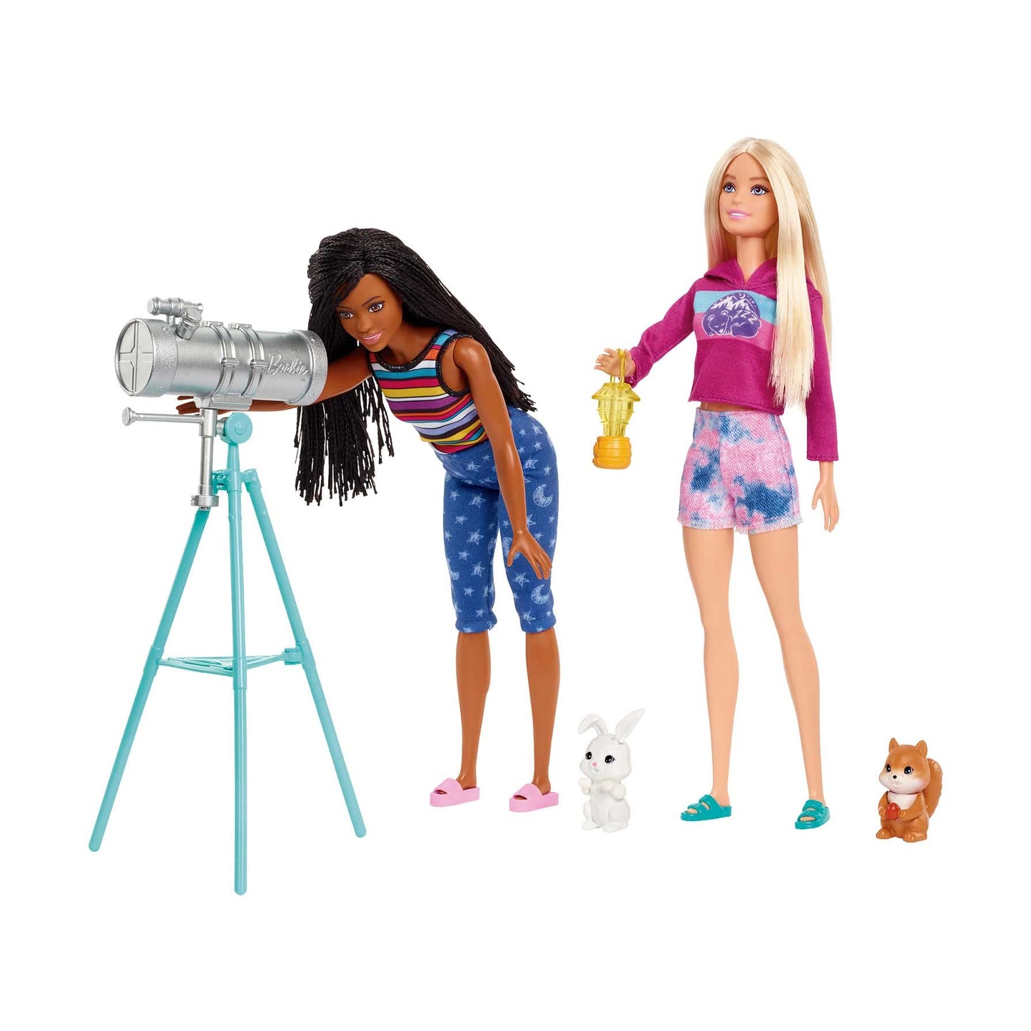 Barbie Adventure Camping Playset with tent, 2 Barbie dolls, camping accessories, and animals. Gift for kids ages 3 and up.