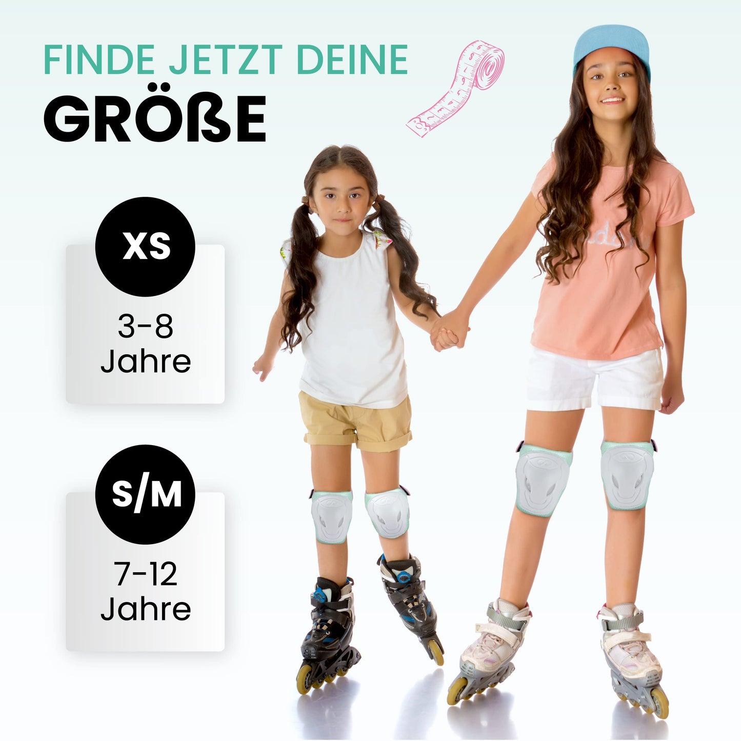 99FLIPS Knee Pads for Kids with GS [6 Pack] - GRIND - S/M Pink Mint - Inline Skating Knee Pads for Children - Knee and Elbow Protectors with Knee and Elbow Guards - Skating Protectors.
