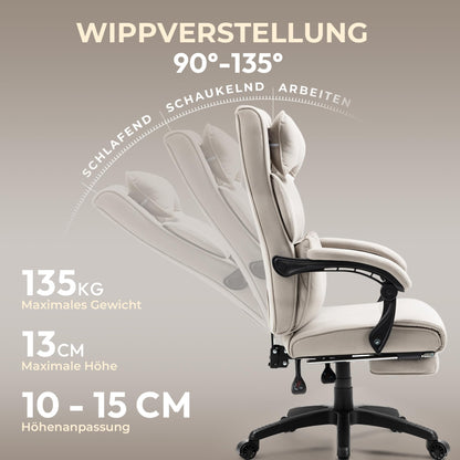 Dowinx ergonomic office chair with footrest and padded armrest, ergonomic fabric office chair, swivel computer chair with high backrest, adjustable height office chair 150 KG beige.