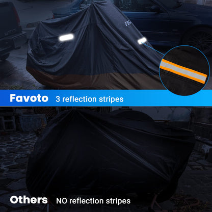 Favoto Upgraded Waterproof Motorcycle Cover Outdoor Motorbike Garage Scooter Cover Windproof Orange-Black XXXL with 2 Buckles.