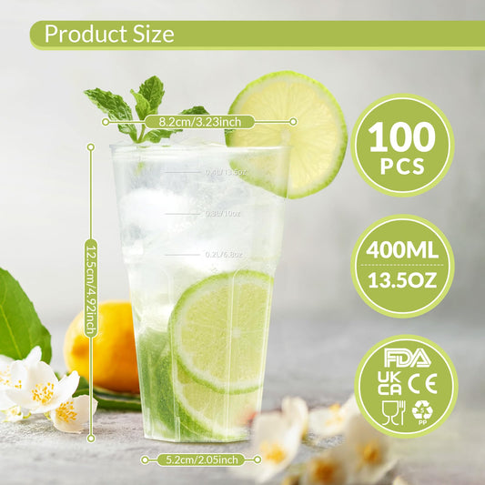 AOLUXLM 100-piece cup set, reusable party cups 400ML, shatterproof drinking cups for beverage parties, birthdays, weddings.