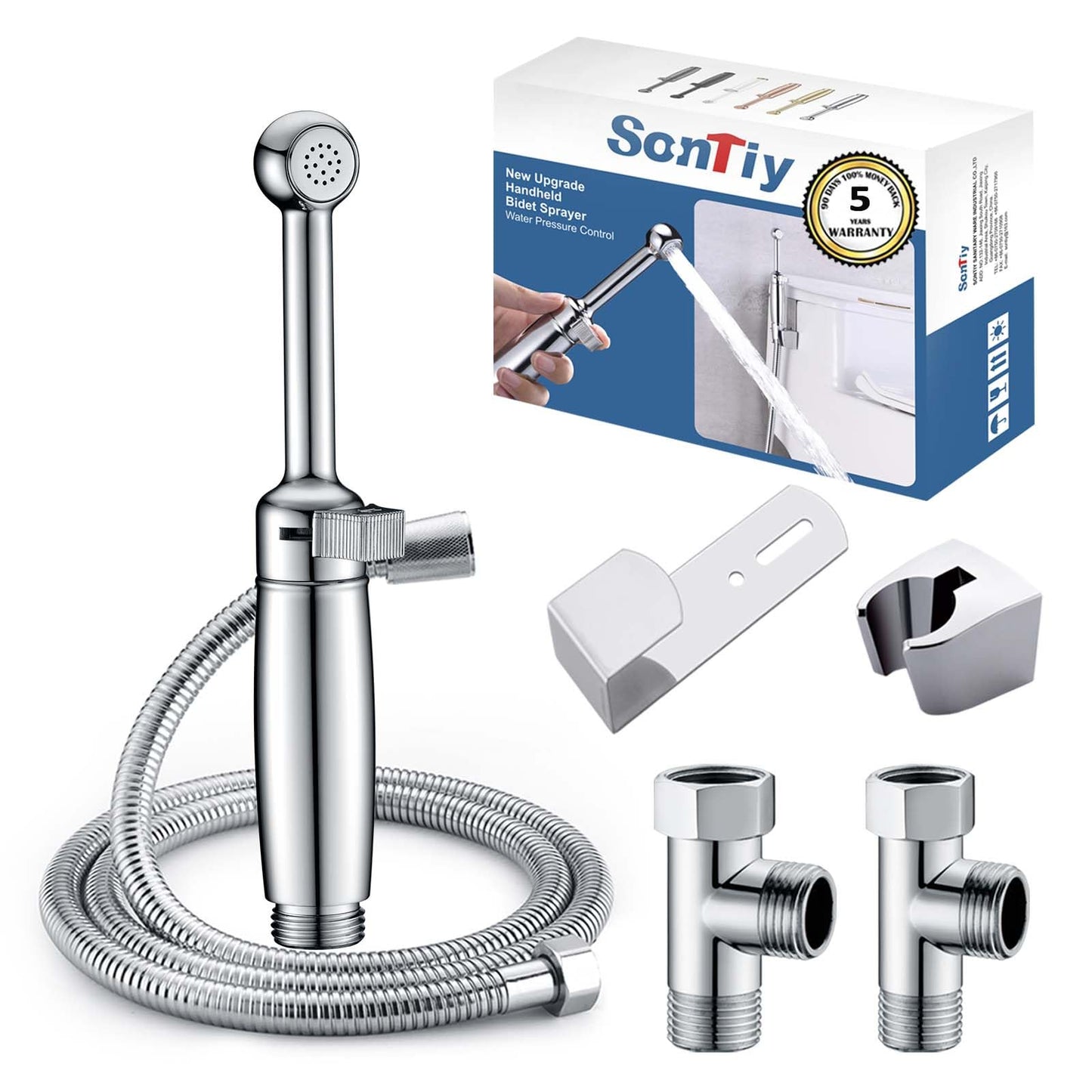 Brass bidet hand shower set, SonTiy toilet bidet attachment washing shower head with adjustable pressure & holder, hose chrome bidet fixtures for WC, personal hygiene & diaper cleaning.