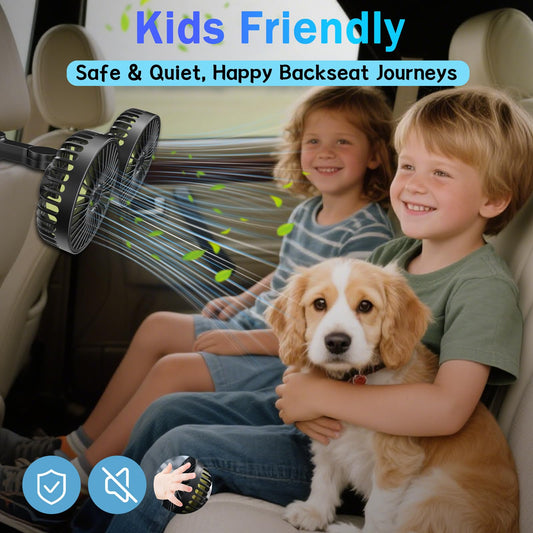 Qidoe USB Car Ventilator Backseat: 360° Car Cooling Fan 3-Speed Mini Fan Powerful Quiet 12V Battery Air Fan for Home/Office 12 volt Truck RV Boat Camper Vehicle Seat Fan 5V