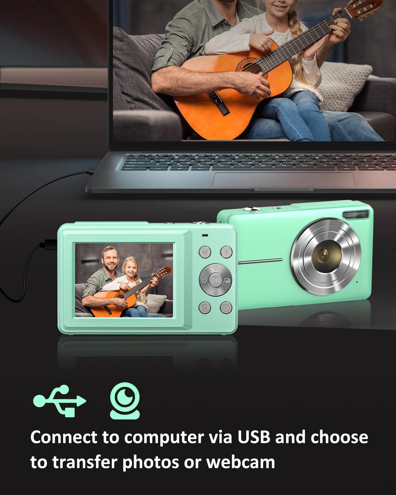 CAMKORY digital camera 1080P FHD photo camera 44MP 16X digital zoom Green