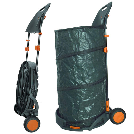Agora-Tec® leaf bag/garden bag 160l self-standing, portable with wheels and collapsible including holder for leaf rake and broom.