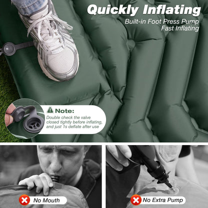 Self-inflating sleeping mat, JATEKA inflatable mat for 2 people for camping. Sleeping mat with pillow & foot pump. Compact lightweight air mattress for camping, backpacking, hiking, and travel tent.