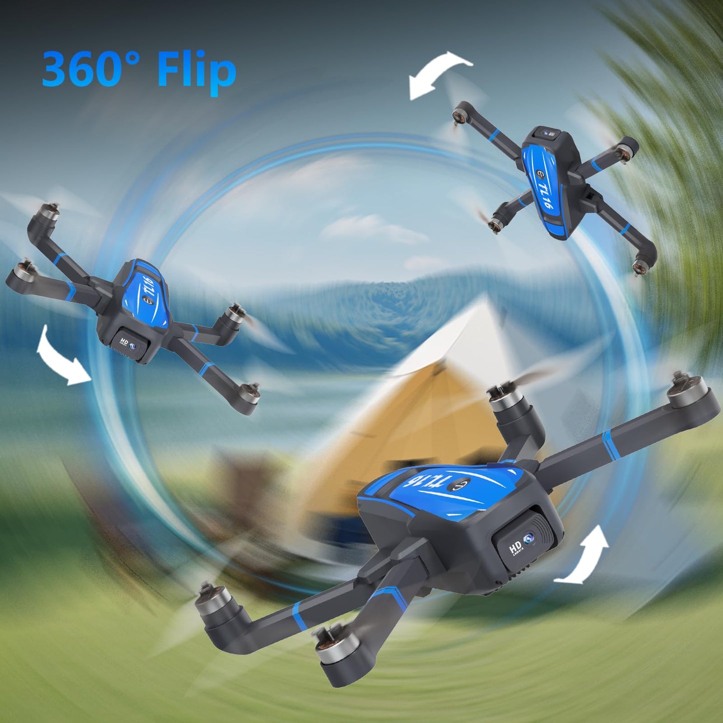 Toladrone drone with 1080P camera, Foldable drones for adults, Brushless motor, Headless mode, Optical flow positioning, RC Quadcopter for beginners TL16