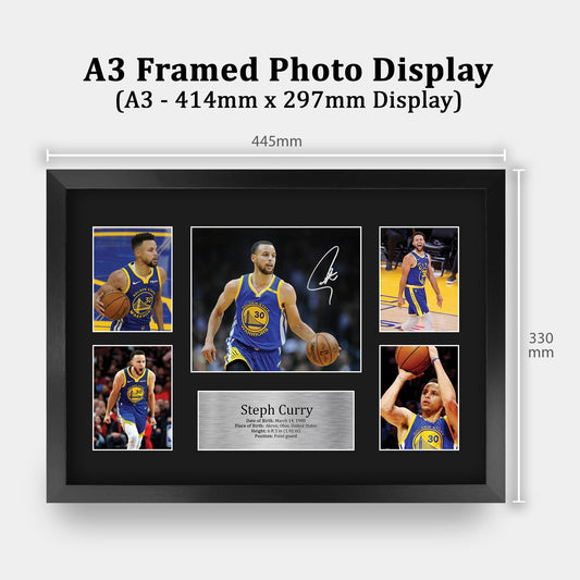 HWC Trading FR A3 Steph Curry Golden State Warriors Gift Printed, Signed Autograph Presentation Display For Basketball Memorabilia Fans - A3 Framed
