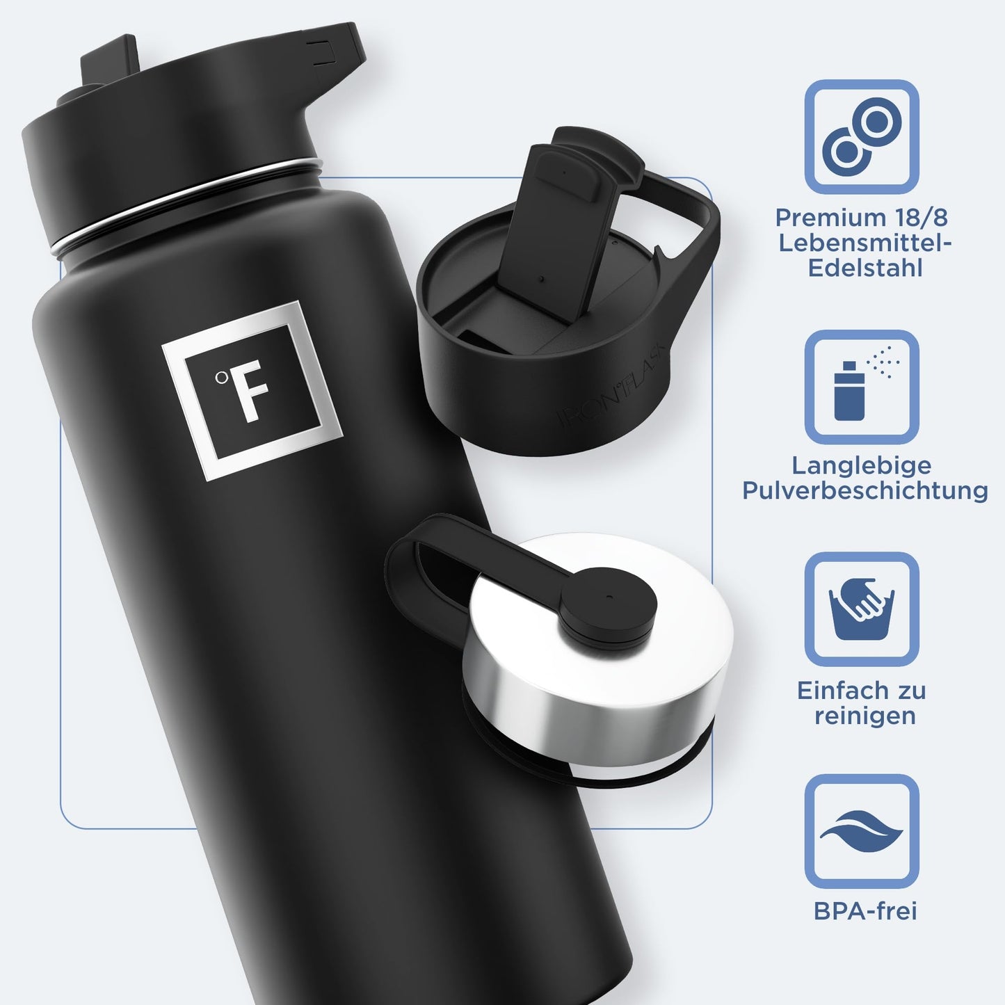 Stainless steel water bottle with straw - 650/950/1200/1800 ml - Suitable for carbonation Leak-proof Double-walled Insulated Thermos bottle BPA-free - Water bottle for sports, gym, fitness, travel, and kids.
