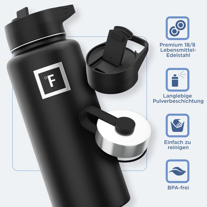 Stainless steel water bottle with straw - 650/950/1200/1800 ml - Suitable for carbonation Leak-proof Double-walled Insulated Thermos bottle BPA-free - Water bottle for sports, gym, fitness, travel, and kids.