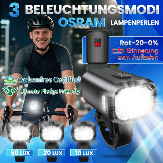 FORTRY bike light set with brake indicator function, StVZO approved bicycle lamp, LED bike lighting, IPX5 waterproof front and rear bike lights, USB Type C bike light