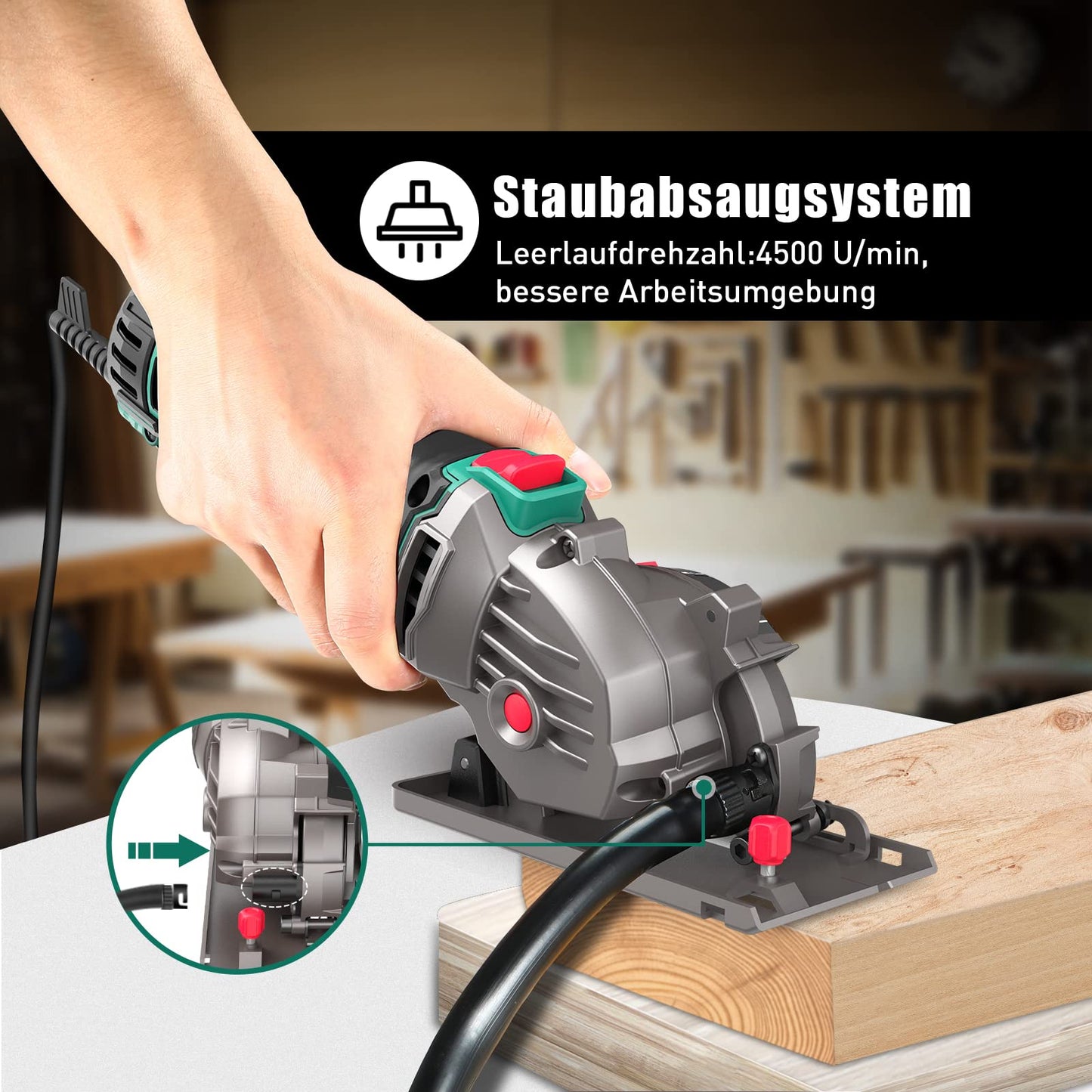 HYCHIKA Mini Circular Saw, Hand Saw with 3 Blades, Scale Ruler, 500W Pure Copper Motor, 4500RPM, Ideal for Wood, Soft Metal, Tile, and Plastic Cuts.