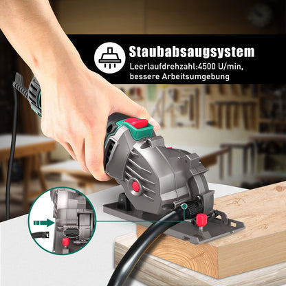 HYCHIKA Mini Circular Saw, Hand Saw with 3 Blades, Scale Ruler, 500W Pure Copper Motor, 4500RPM, Ideal for Wood, Soft Metal, Tile, and Plastic Cuts.