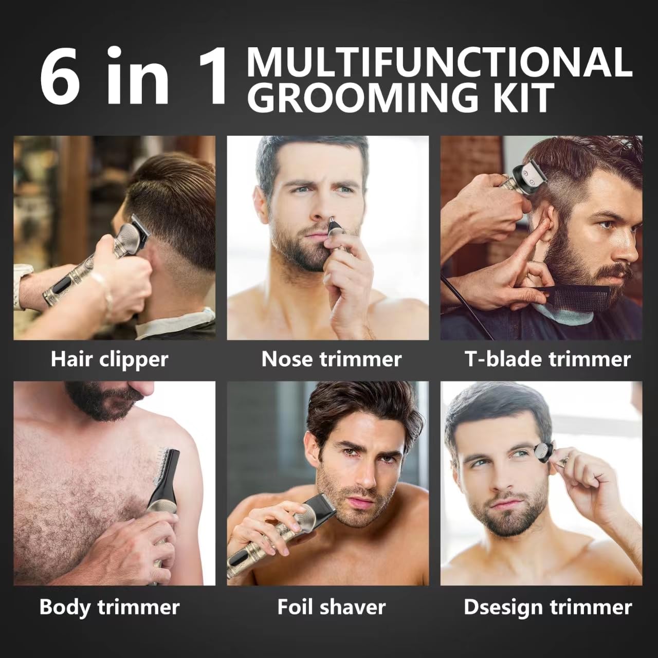 Professionelle Haarschneidemaschine für Herren. Präzisionstrimmer für Bart, Haare, Nasenhaare und Körperhaare. Inklusive T-förmigem Trimmer. Alles in einem!