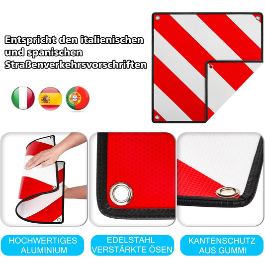 Sorlpv 3 In 1 Warning sign for Italy, Spain, Portugal. Aluminum Reflective Warning Sign 50x50CM with tension ropes & corner protectors. Certified for bike racks, rear carrier, trailer, car, motorhome - 1 piece.