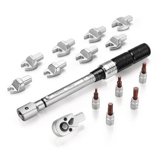 TAGVIT 15-piece 1/4" torque wrench set, 9 x 12mm socket spanner 5-30Nm torque wrench with hex bits for bicycle repairs, air conditioning repairs, etc.