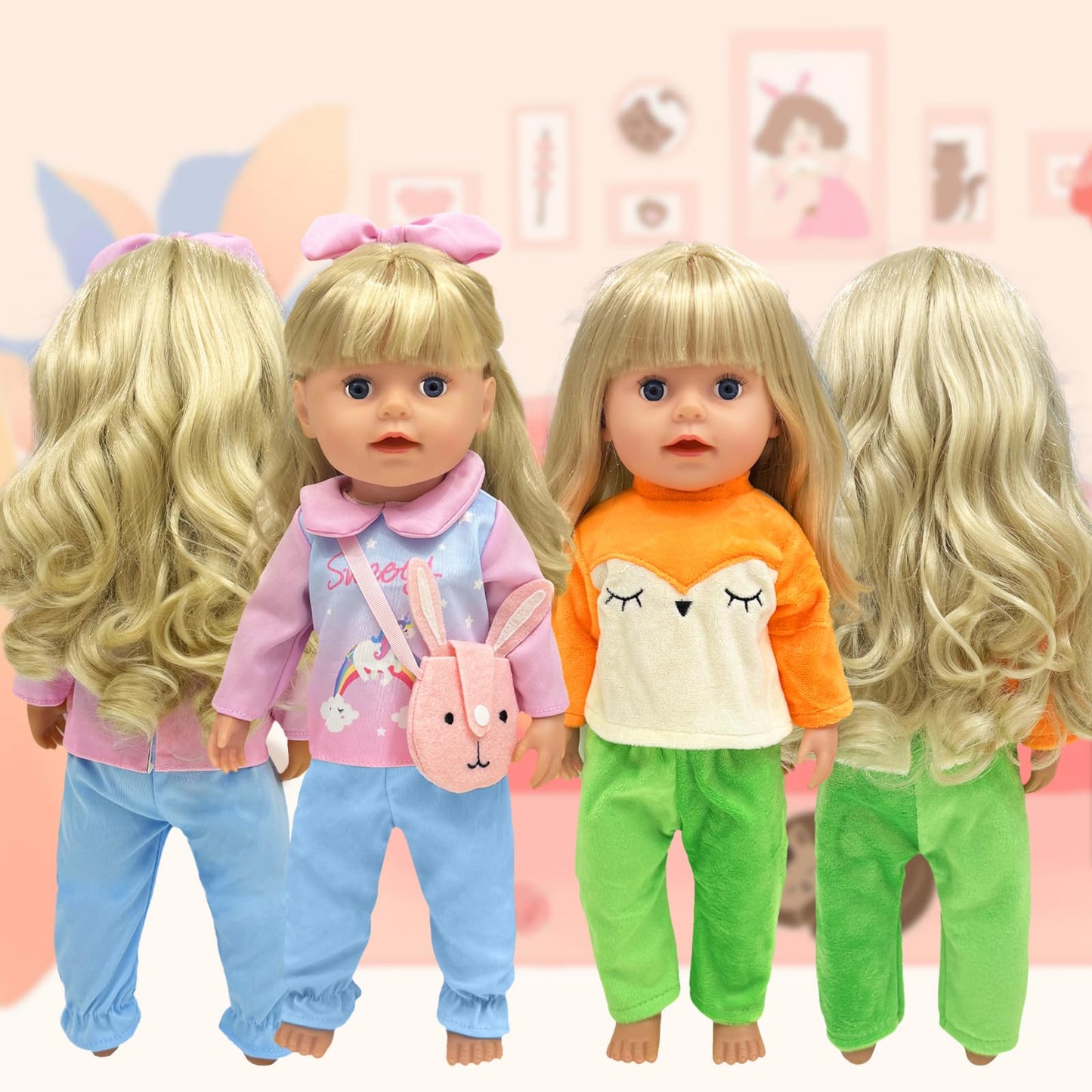 11 doll clothes set for 30-43 cm 13-18 inch, Cute doll clothing accessories newborn baby doll clothes set Include hats headbands underwear and bag dress outfits for baby doll