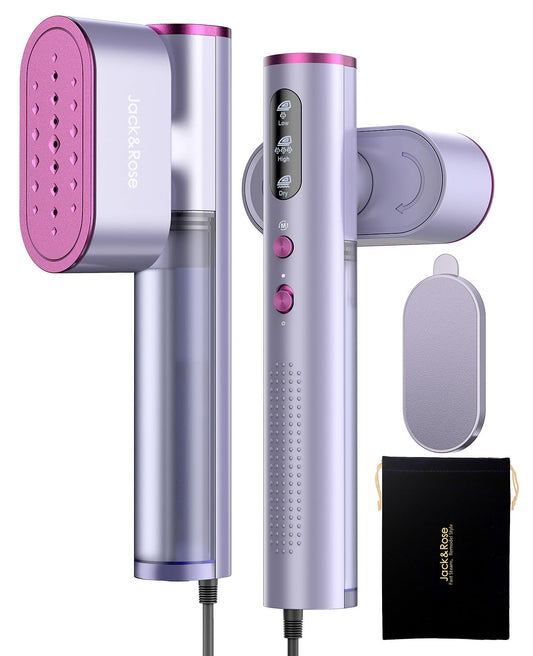 Jack & Rose Clothes Steamer, 110-240V Voltage, 15s Fast Heating, Portable Garment Steamer, 2-in-1 Travel Iron 1000W Steamer, Travel Clothes Steamer for global travel Purple