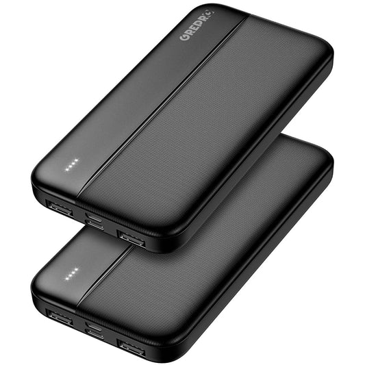 GREPRO PowerBank 10000mAh - 2 pack, External portable chargers, Small but powerful power bank with Type-c + Micro input ports and 2 USB + USB-C output ports for smartphones, tablets.