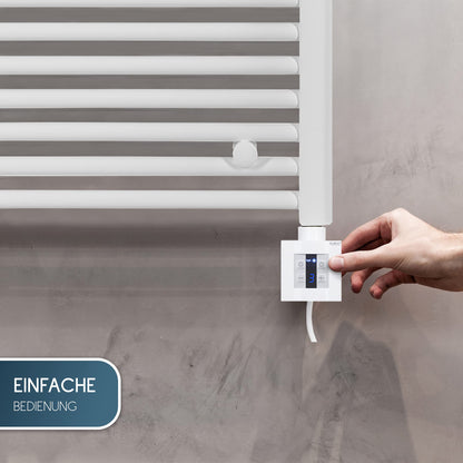anapont electric bathroom radiator 775x400 - white straight - timer function - towel radiator - electric bathroom heating - towel heater - Made in Germany