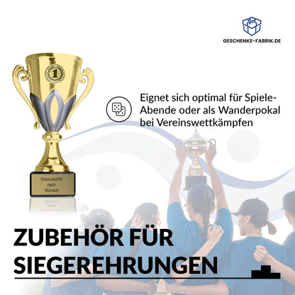 Trophy-Factory.com - Trophy with engraving custom text in gold/silver, 13 cm - personalized award & sports emblem of choice - including marble base - gift trophy - trophy for kids