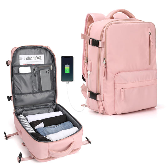 SZLX Ryanair carry-on backpack for women for airplane underseat cabin bag travel backpack carry-on airplane Easyjet backpack waterproof men with shoe compartment for 14-inch laptops, Pink.